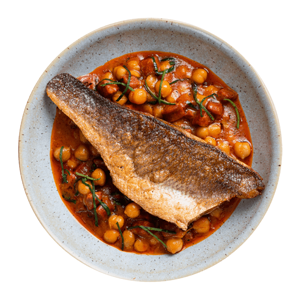 Fred’s pan-fried sea bass with chorizo and chickpea stew – Fish Said Fred