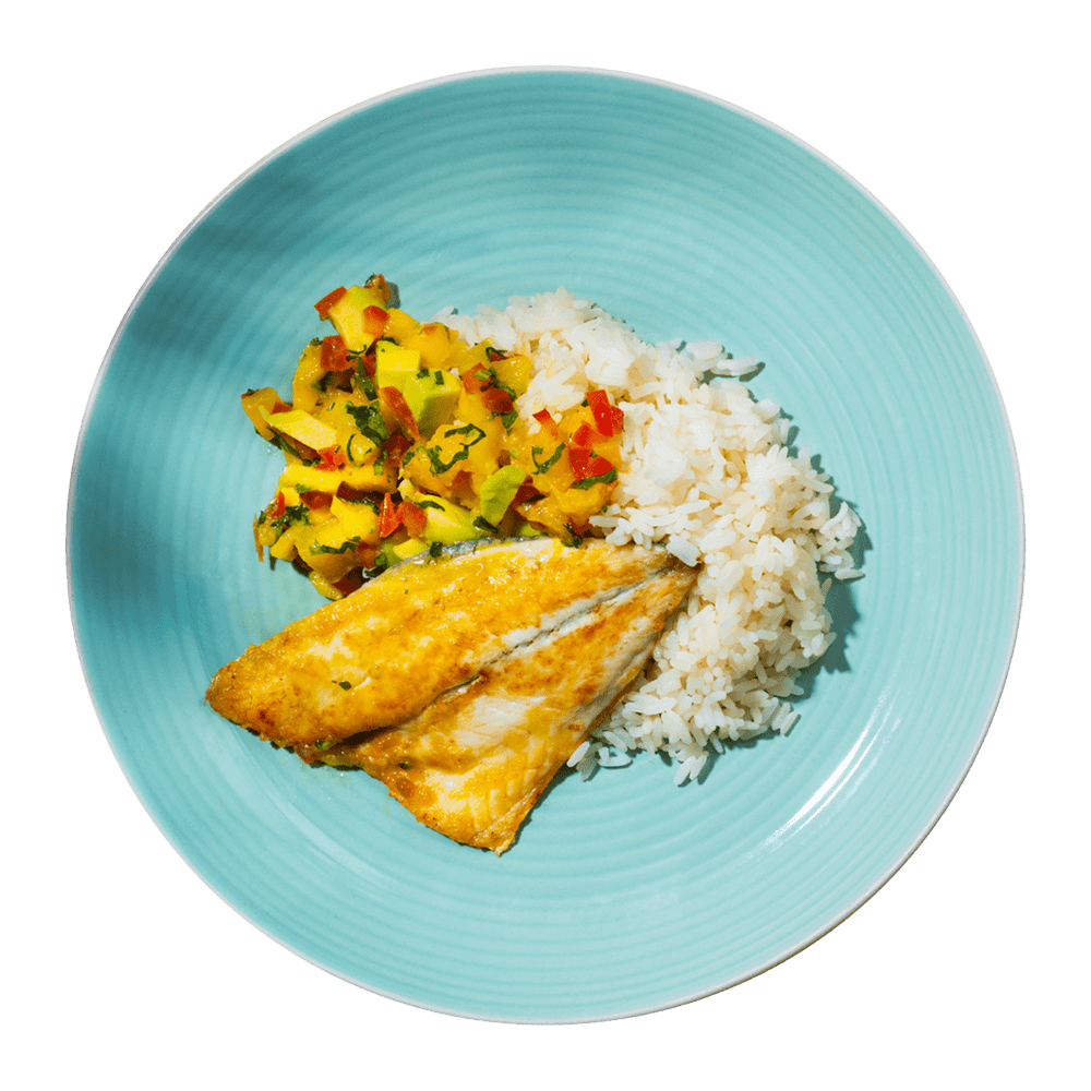 Fred’s pan-fried sea bream with an avocado and mango salsa