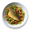 Fred's sea bass fillets with pesto pasta and peppers