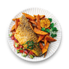 Fred's sea bass fillets with sweet potato wedges, chimichurri and avocado salsa