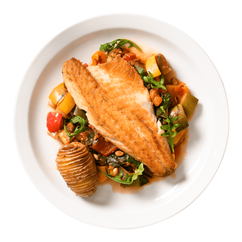 Fred’s big sea bass fillets with ratatouille