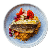 Fred’s butterflied sea bass with couscous and a tomato and radish salad