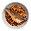 Fred’s pan-fried sea bass with chorizo and chickpea stew
