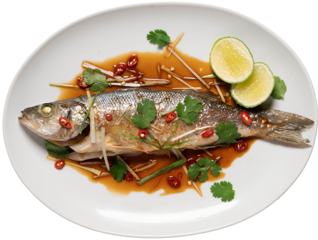 Fred’s whole sea bass, roasted with Asian flavours