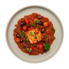 Fred's Italian style hake in a tomato, olive and caper Mediterranean stew